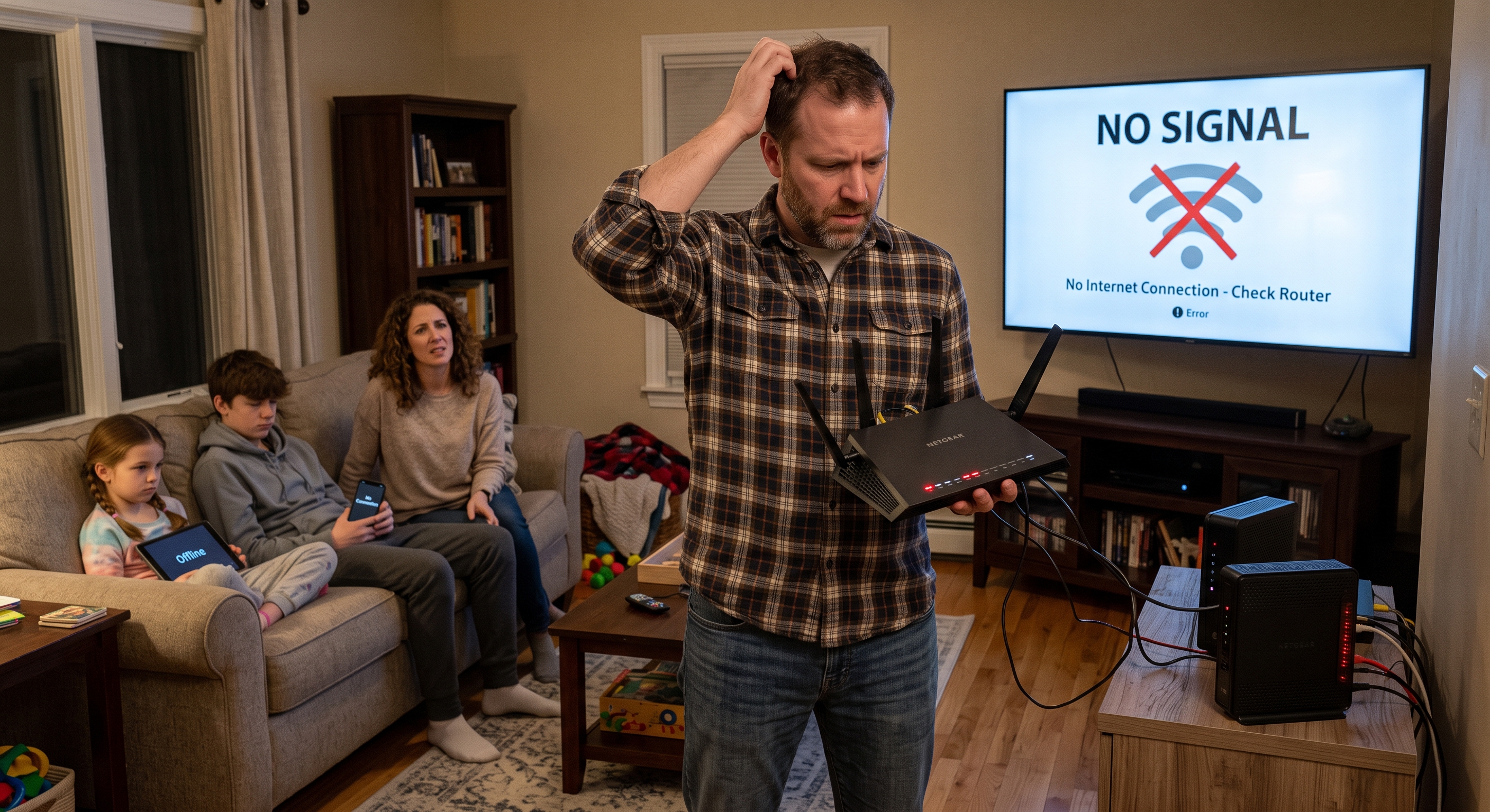 Family relaxing with connected devices